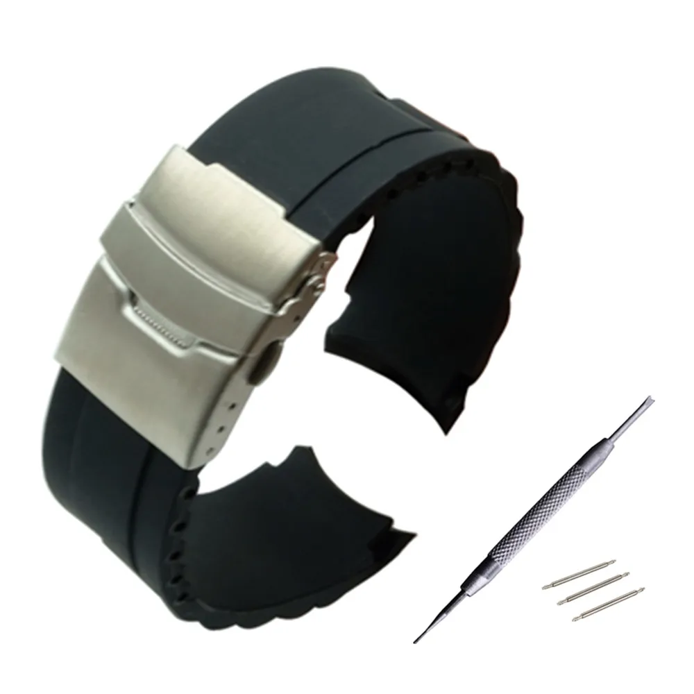 

20mm 22mm 24mm Silicone Rubber Diver Silicone Arc Watch Strap For Casio EQW-M710L with Folding Stainless Steel Clasp Buckle