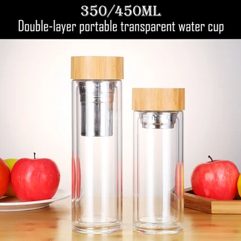 

Portable Double Wall Glass Tea Bottle Tea Tumbler For Travel With Stainless Steel Infuser Clear Tea Mug Drinkware 350/450ml