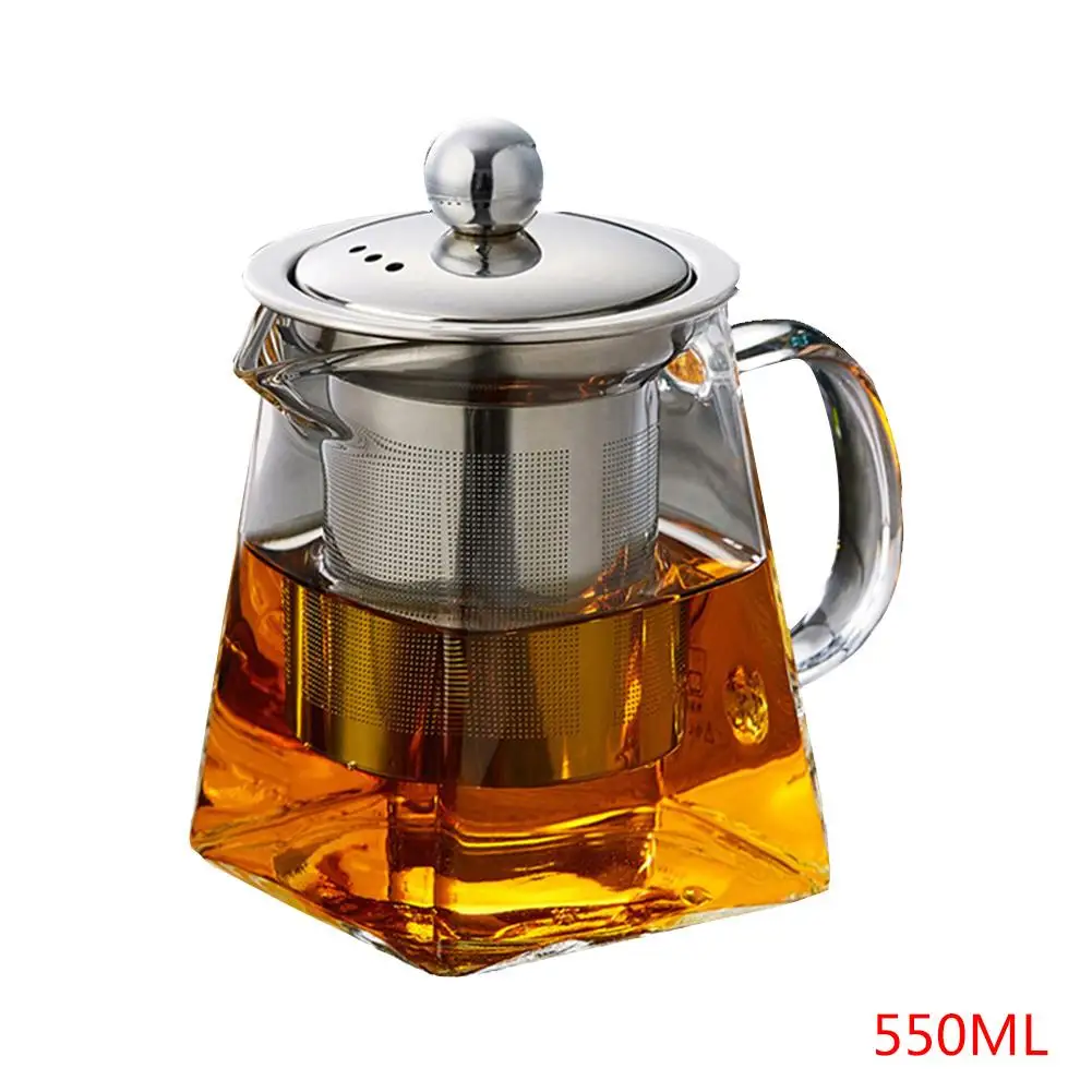 550ml Термостойкий стеклянный фильтрующий чайник из нержавеющей стали квадратный чайник с цветами высокотемпературный стеклянный чайный набор - Цвет: 550ml