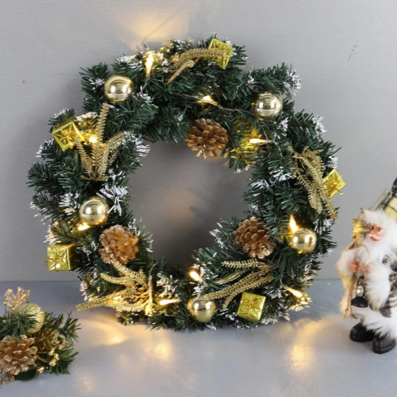 Christmas Wreath Lights Decorated Front Door Hanging Garland Home Decor 35cm