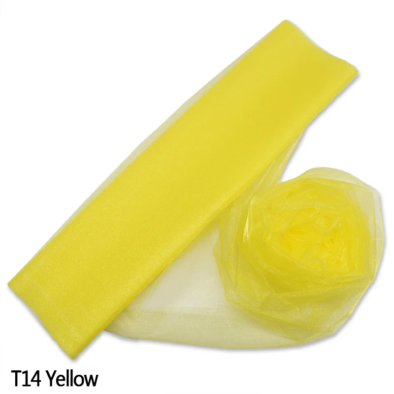 T14 yellow 5 м 48 см свадебные органза тюль рулон Хрустальная ткань органза для детского душа DIY арки стул пояса свадебные украшения вечерние - Цвет: T14 yellow