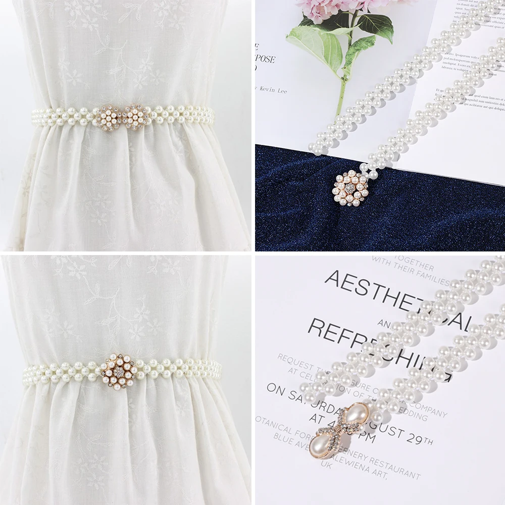 

Fashion Elegant Pearl Waist Belt for Women Shiny Rhinestone Dress Belt Waist Chain Skirt Sweater Overcoat Waistband Girls Gifts