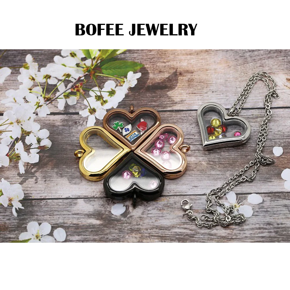 BOFEE 10 шт. Магнитный Плавающий Медальон ожерелье кулон в форме сердца нержавеющая сталь стекло памяти ювелирные изделия Аксессуары подарок 36*33 мм