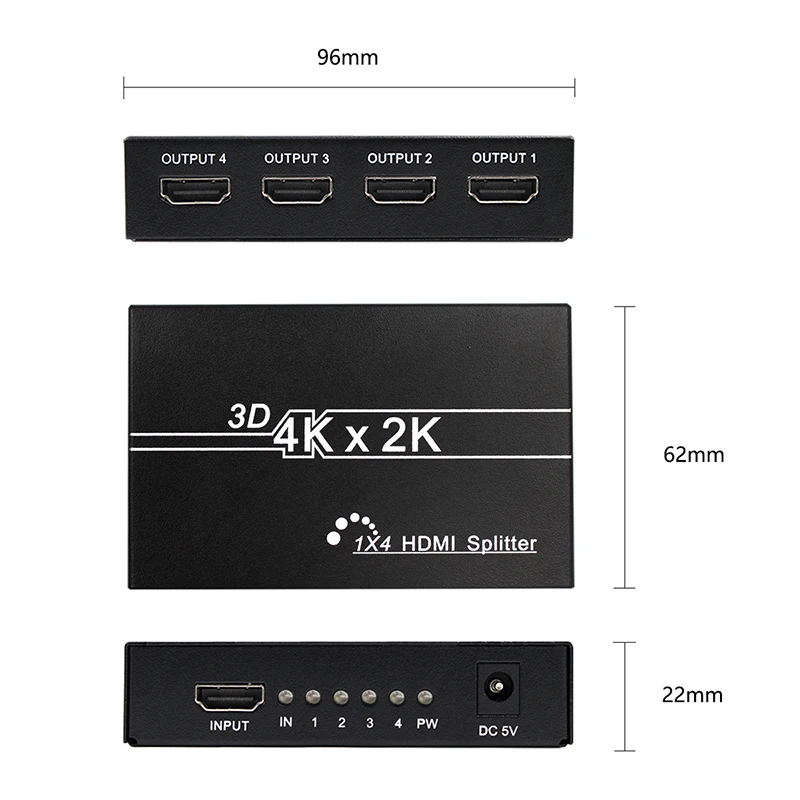 4K 3D Hdmi Splitter Amplificatore 1 in 4 Out Interruttore per Audio Hdtv Full Hd 1080P 1X4
