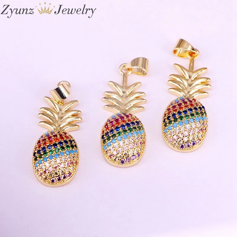 Pendants 10 шт, радуга красочные CZ микро проложить кулон с ананасом Шарм ожерелье - Окраска металла: Pendants