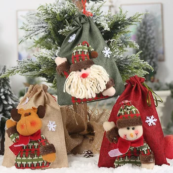

Christmas Santa Claus Snowman Animal Drawstring Pouch Xmas Candy Gift Bag Christmas Tree Decoration