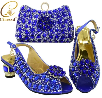 

Blue Color Shoes and Bag Set Decorated with Rhinestone High Quality Shoes and Bag Set African Sets 2020 African Wedding Shoes