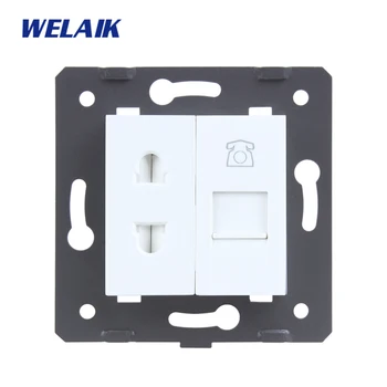 

WELAIK EU-Standard 2-hole multi-function-socket+phone-Socket DIY-parts-Without Glass-Panel A8TSTPW