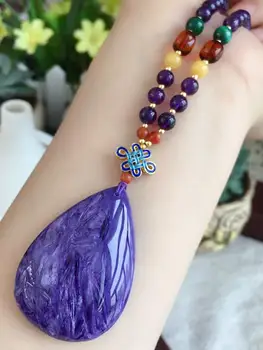 

Z331 Fine Jewelry 47grams Russia Origin 100% Natural Charoite Gemstone Female Pendant Necklaces Christmas Gift