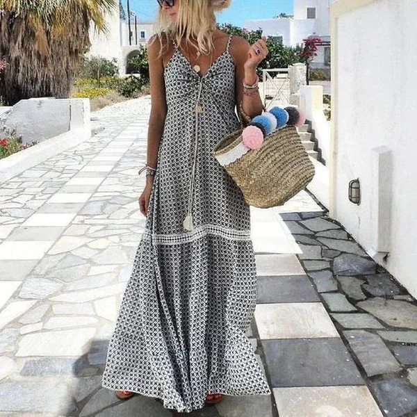 

Beach Dresses Cover Swimwear Dress Plus Size Up Ups Women's Outings 2020 Summer Sexy Suspender Print Leisure Polyester Beach