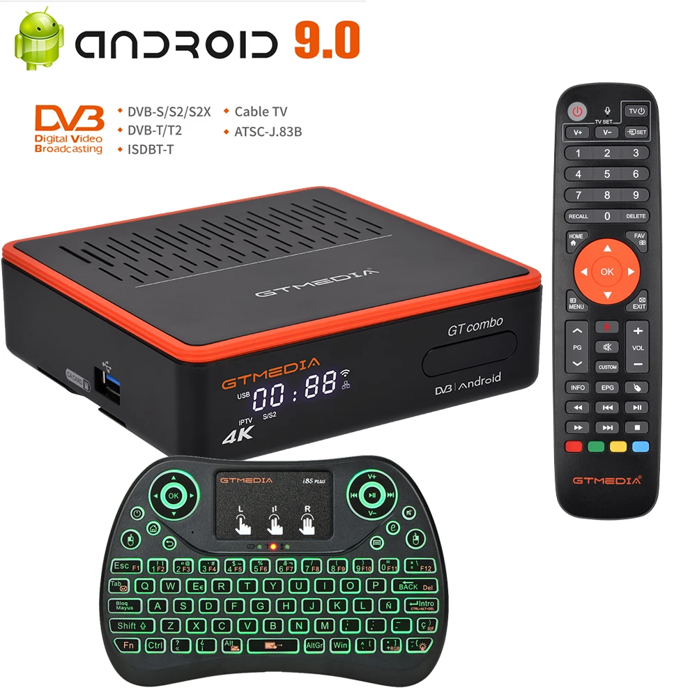 New Android Dvb Tv Box Gtmedia Android 9.0+dvbs2x+dvbt2 Satellite Receiver H.265,4k/8k