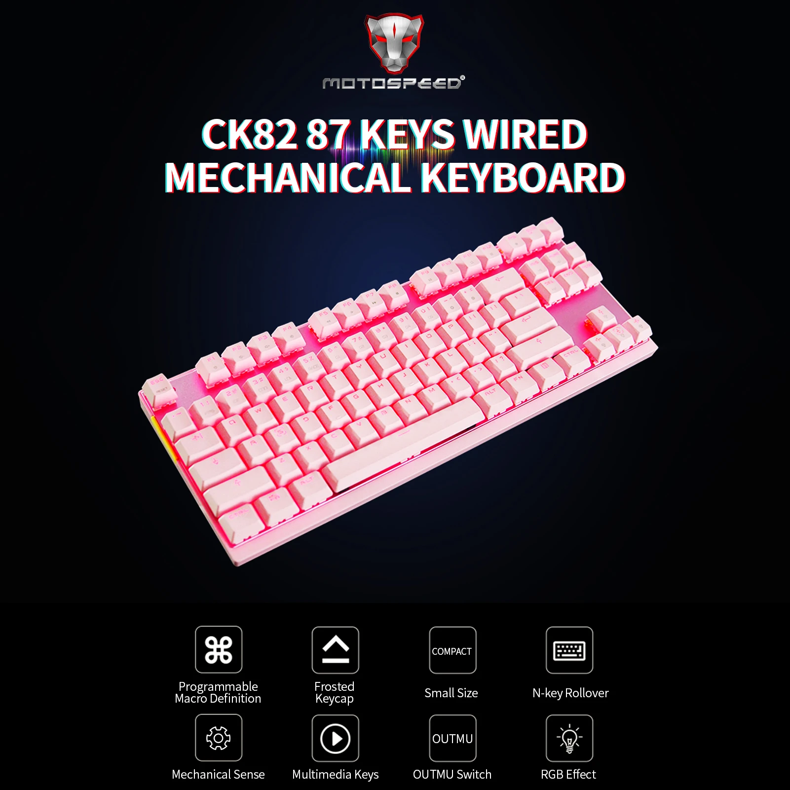 MOTOSPEED CK82 Механическая клавиатура 87 клавиш Игровая RGB с красным переключателем OUTMU