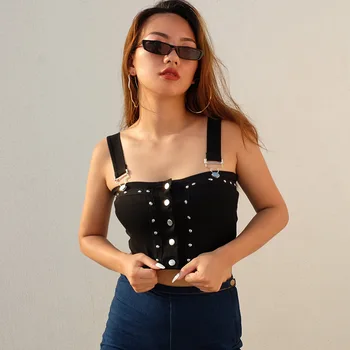 

Metal nail back buckle suspender sexy vest Crop top female Crop top Tank tops women's Crop top female