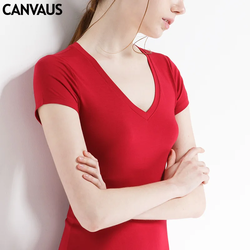 

Casual Solid V-Neck Short Sleeve Basic Slimming Summer Simplicity T-Shirt Pure Color Short Sleeve Women 2020