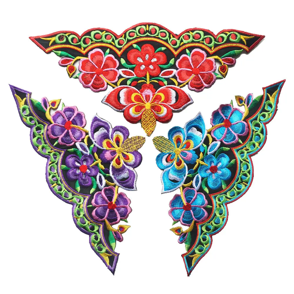 embroidered-red-blue-purple-flower-patches-triangle-sew-iron-on-badges
