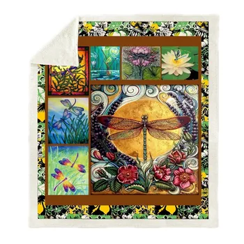

Insect Dragonfly Printed Plush Throw Blanket Sherpa Fleece Bedspread Home Sofa Blankets For Beds Camping Soft Square Blanket