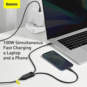 Image 3 - Baseus PD 100 واط USB نوع C كابل آيفون 12 برو ماكس 5A شحن سريع ل شاومي 11 سامسونج 2 في 1 USBC شاحن الهاتف تاريخ الحبل