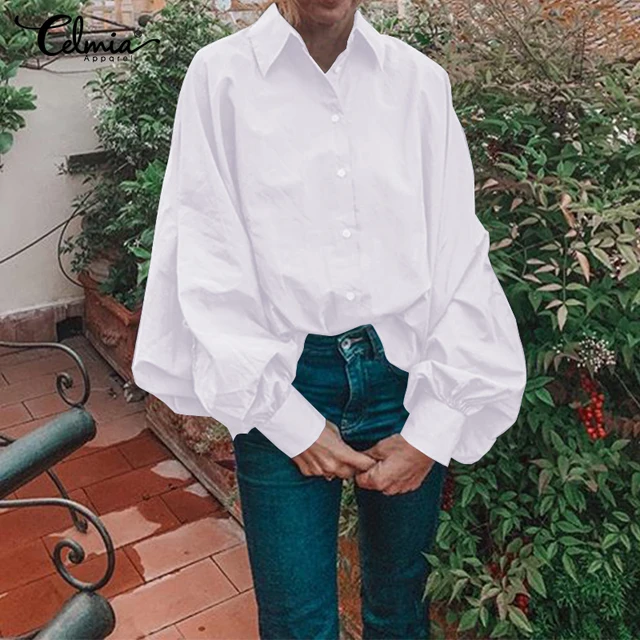 US $11.81 Elegant Office Work Blouse Women 2020 Celmia Plus Size Solid Tunic Top Casual Loose Shirt Ladies Lo