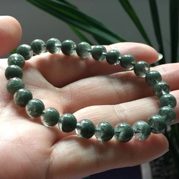 

Genuine Natural Green Phantom Clear Round Beads Bracelet 7mm Crystal Garden Fashion Stone Women Men AAAAA