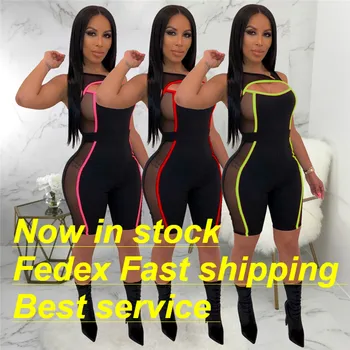 

Women's Sexy Mesh Sheer See Through Sleeveless Short Pants Jumpsuits Bodycon Cut Out Rompers