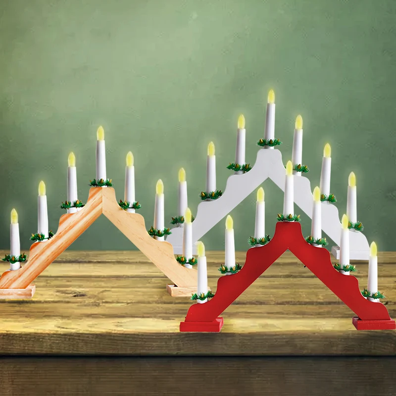 Red 7 LED Wooden Candle Bridge arch Battery Operated Color:C 2