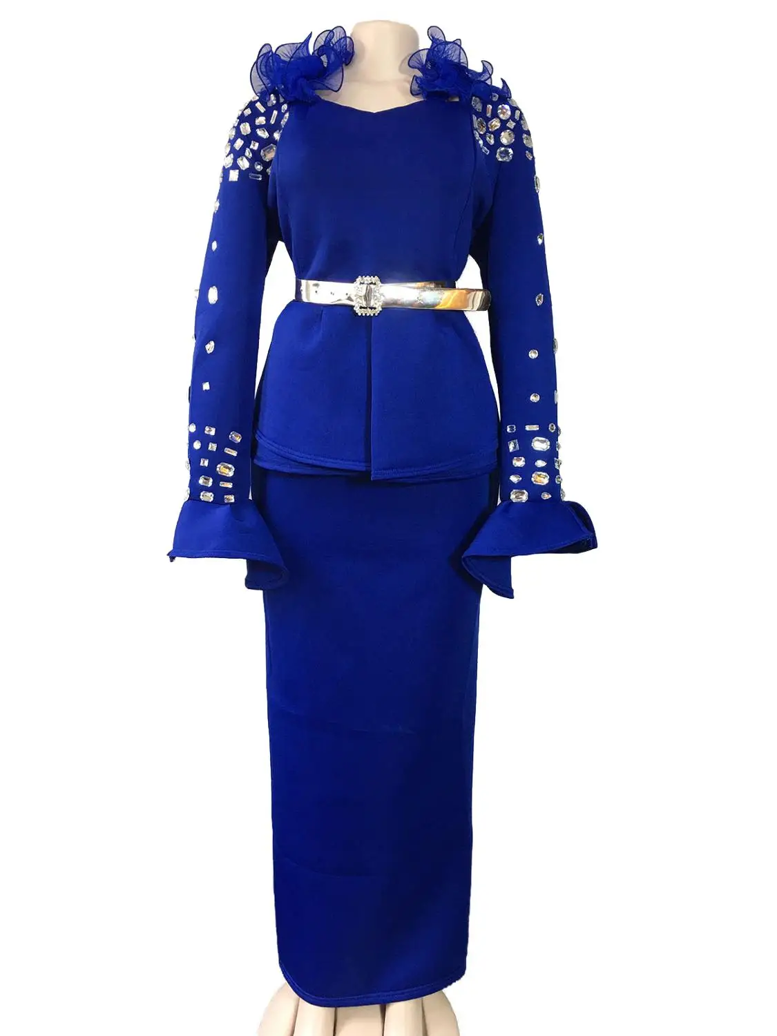 Африканские платья для женщин ropa mujer бриллианты robe africaine femme Анкара Платье Стразы платье festa Женская африканская одежда - Цвет: Синий