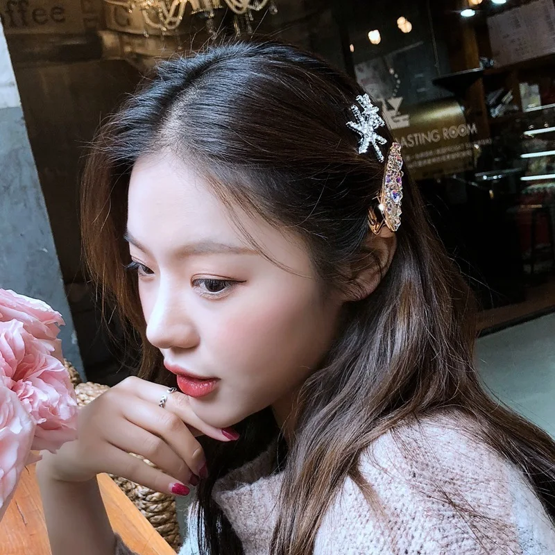 Корейские снежинки звезды заколки для волос с кристаллами для женщин аксессуары для волос модные ювелирные изделия серебряные заколки для девочек свадебные украшения