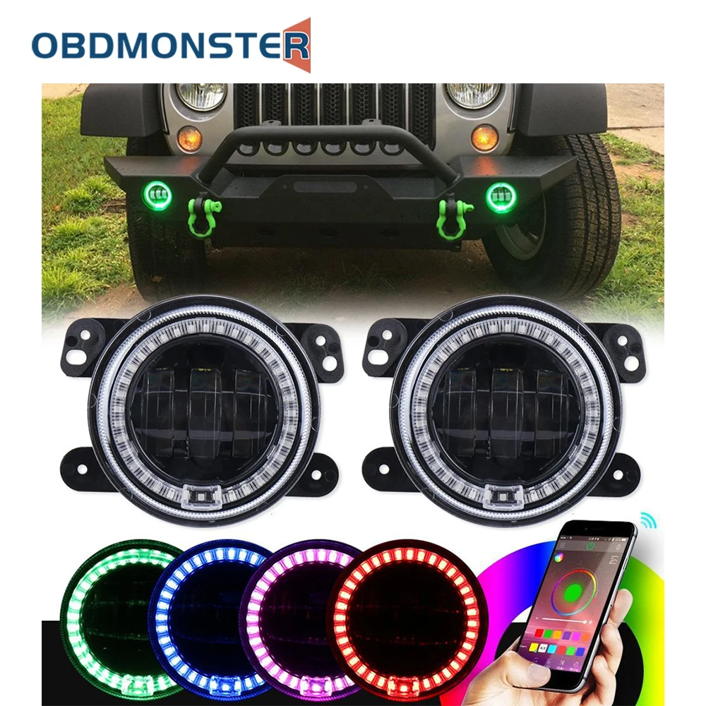 Светодиодсветильник противотуманная фара 2x4 дюйма 30 Вт RGB галогенный Ангел для Jeep