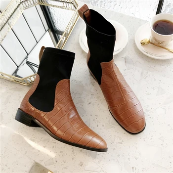 

Winter Punk Female Motorcycle Boots Party Night Club Shoes Woman Chunky low Heels Genuine Leather Women Ankle Boots