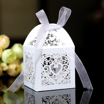 

Wedding Favor Box Bridal Shower Party Sweet-heart Hollow Candy Sugar Gift Box with Ribbon