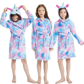 

Unicorn Series Children Pajamas for Women Onesie Blue New Winter Flannel Hooded Polyester Full Animal Color Polyester,spandex