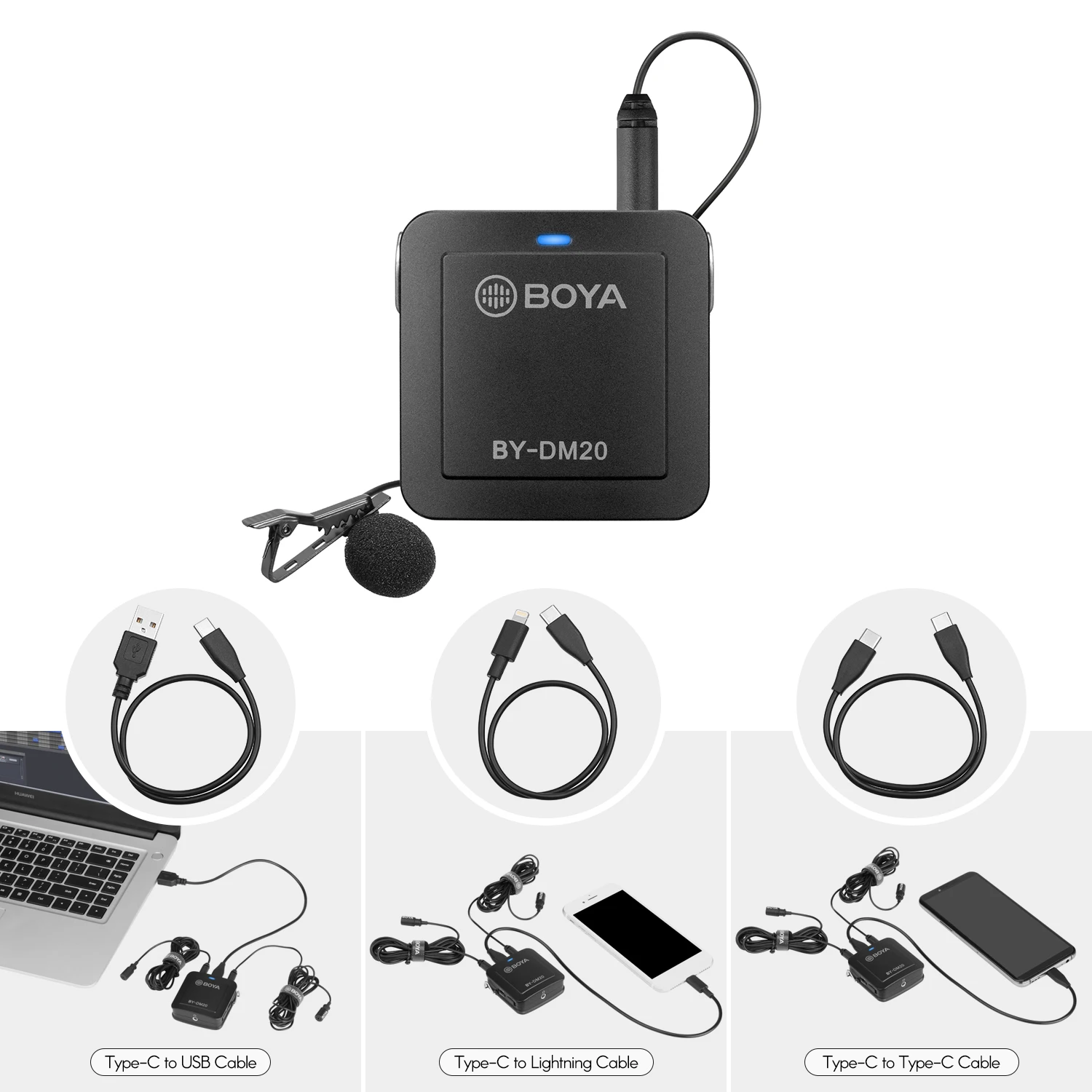 BOYA BY-DM20 MIC двойная головка Съемная петличный микрофон с отворотом стерео моно выбор наушников в реальном времени мониторинг USB микрофон