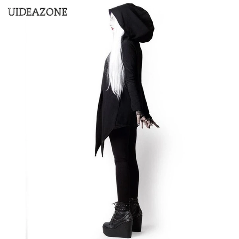 UIDEAZONE готические женские куртки с капюшоном с принтом Луны, асимметричная темная Женская куртка с круглым вырезом на молнии размера плюс, уличная одежда в стиле хип-хоп