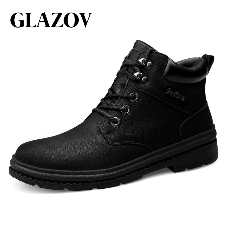 

Winter Snow Boots Men 2019 Brand Men Warm Boots Male Ankle Lace-Up Casual Botas Fashion Handmade Leather Comfy Fur Men's Boots