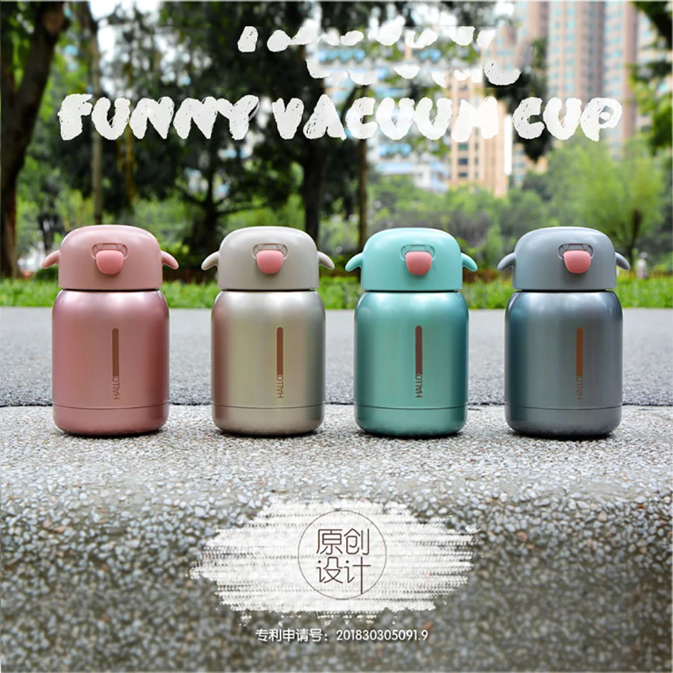 Funny Portable Thermal Water Bottle Tongue Out Handle Cute Stainless Steel Thermos Cup Mini Cute Office Vacuum Flasks
