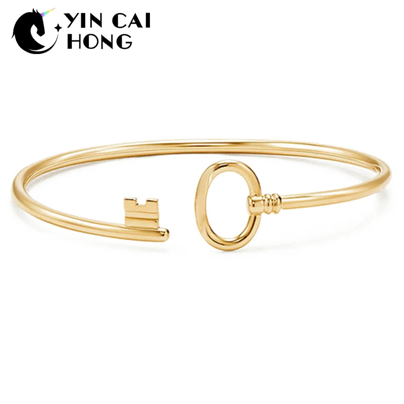 

NEW Charm Gift 925 Sterling Silver Golden Key TIFF Attractive Elegance Temperament Bracelet World Jewelry