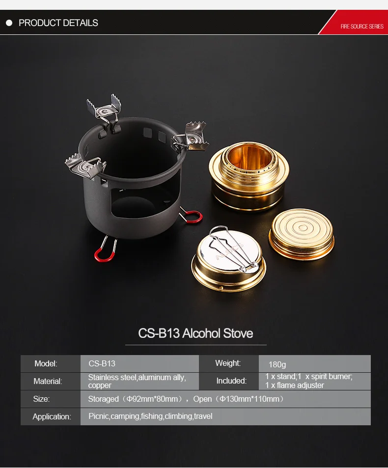 Alocs Outdoor Portable Compact Mini Spirit Burner Camping Alcohol Stove Cooktop w/ Flame Regulator For Backpacking Picnic Hiking