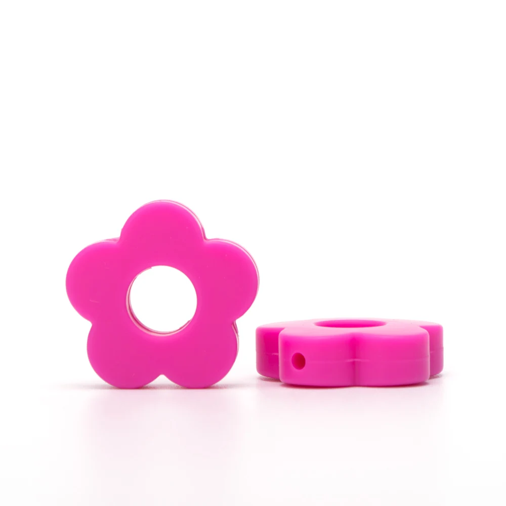 Flower Fuchsia 5 шт., силиконовые бусины в виде медведя, панды, утки, коалы, перле, Мультяшные силиконовые коралловые бусины в виде животных, детские товары для прорезывания зубов - Цвет: Flower Fuchsia