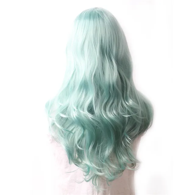 WoodFestival Wavy Synthetic Hair Wig Cosplay Ladies Colored Long Wigs For Women White Pink Red Dark Brown Green Blue Grey Ombre Mint Green