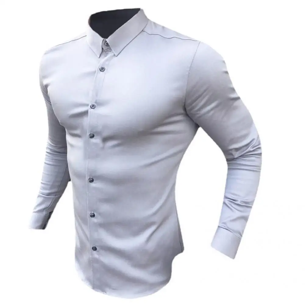 Dress Shirt Casual Lapel Business Solid 