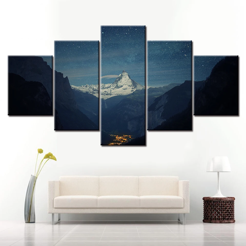 Картина на холсте HD Matterhorn долина станция пейзаж 5 шт. модульная природа стены