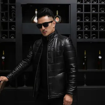 

2020 Leather Men Mink Fur Collar Jacket Plus Size Winter Sheepskin Men's Duck Down Coat Jaqueta De Couro 18017 YY575