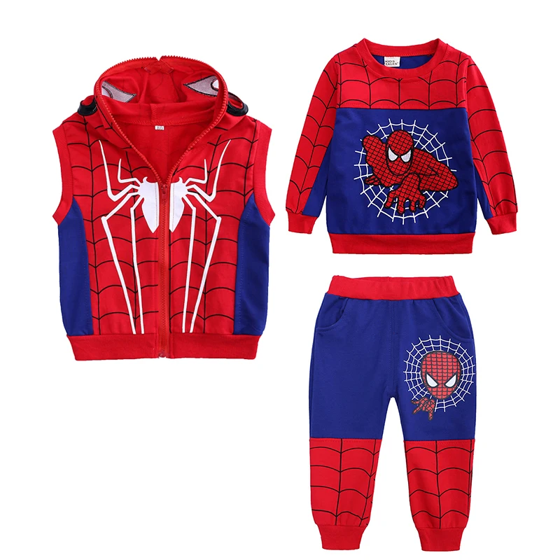 Осенне-зимняя одежда для маленьких мальчиков, футболки+ штаны, спортивные костюмы из 3 предметов для мальчиков, детская одежда, комплект одежды с человеком-пауком для детей 2-7 лет