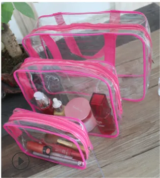 

2019 Newest 3pc PVC Clear Cosmetic Makeup Toiletry Bag Case Travel Holder Pouch Wash Kit Set 3 Colors Cosmetic Bags Makeup Bags