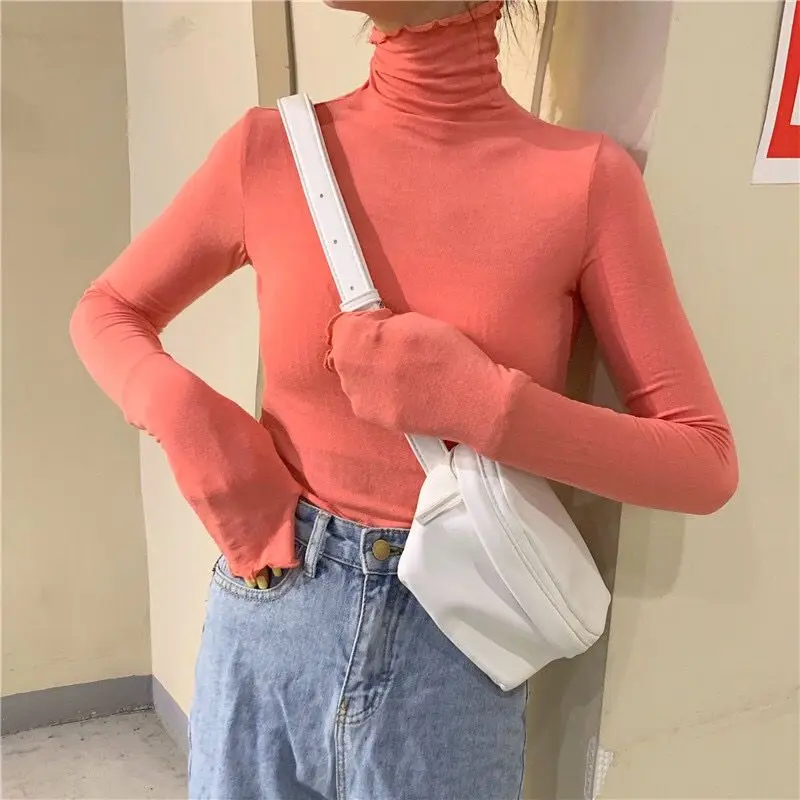 Long Sleeve T-shirts Women Solid Simple Basic All-match Korean Trendy Womens Tops Daily Soft Autumn Popular Ladies Clothing Tee