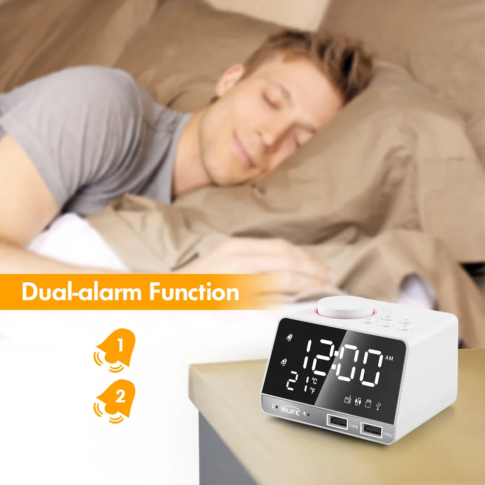 

Inlife K11 Multifunctional Alarm Clock Speaker FM Radio Bluetooth 4.2 With 2 USB Ports USB Ports Snooze Table Clock Home Office