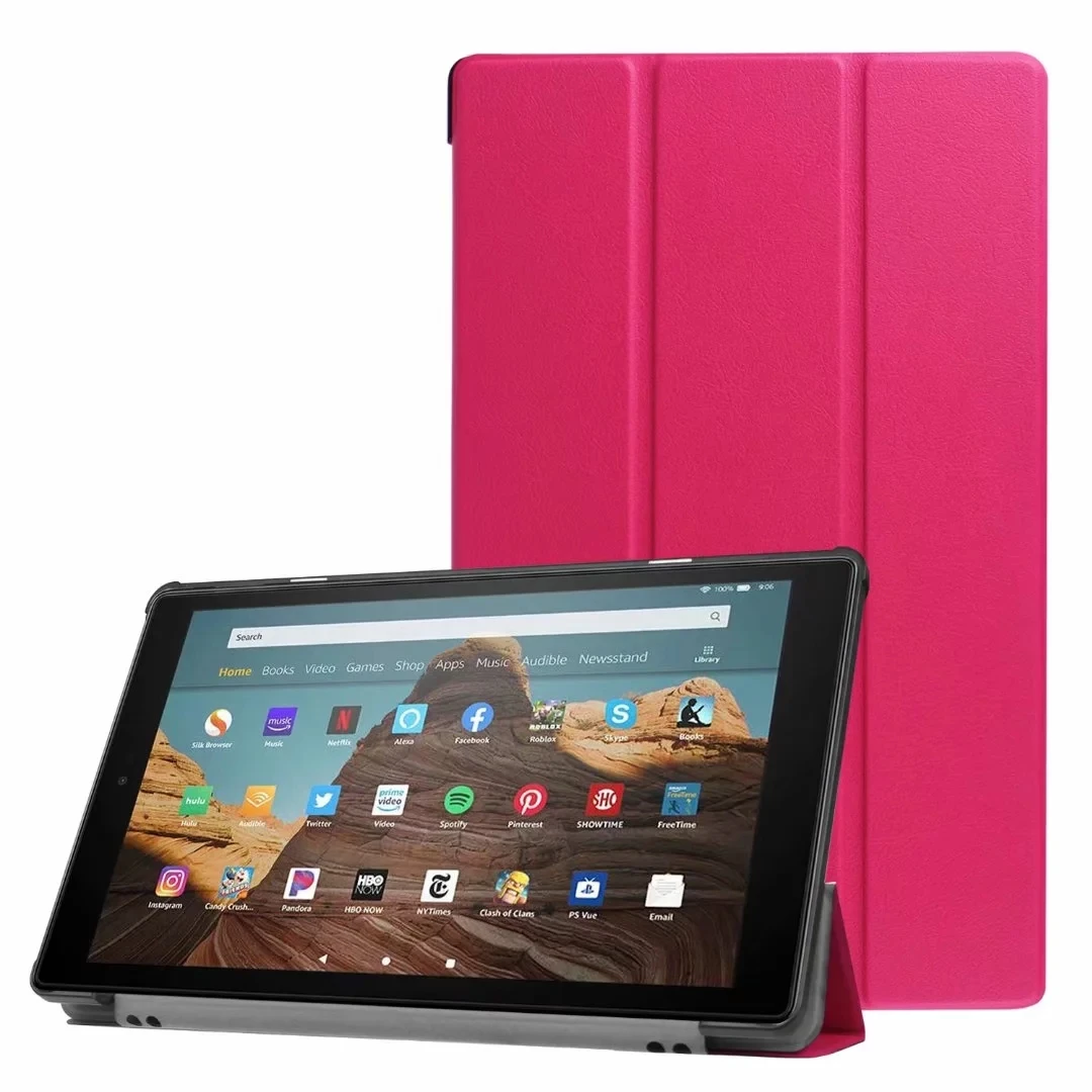 Чехол для Amazon Kindle Fire HD 10 Tablet Release Smart Cover for All-New Fire HD 10 9 поколения чехол для планшета+ пленка+ ручка - Цвет: Розово-красный