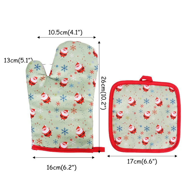 style2 Joy-Enlife 2pair Christmas Baking Anti-hot Gloves And Pad Oven Microwave Insulation Mat Gloves - Цвет: style2