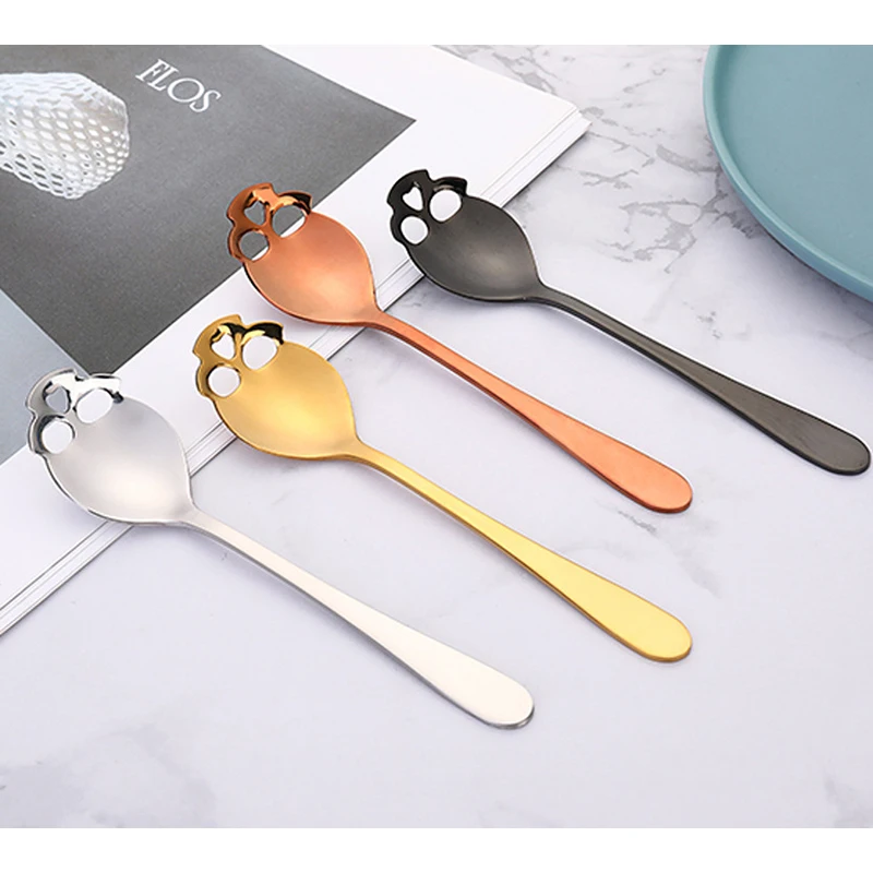 

1pc Dinner Spoons Stainless Steel Halloween Skull Spoons Flatware Cutlery Gold Tea Coffee Honey Soup Spoons for Home Kitchen