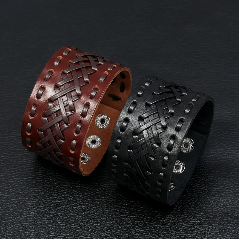 Black Wrap Woven Handmade Men Bracelets Male Women Leather Bracelet Men Bangle Jewelry Gift